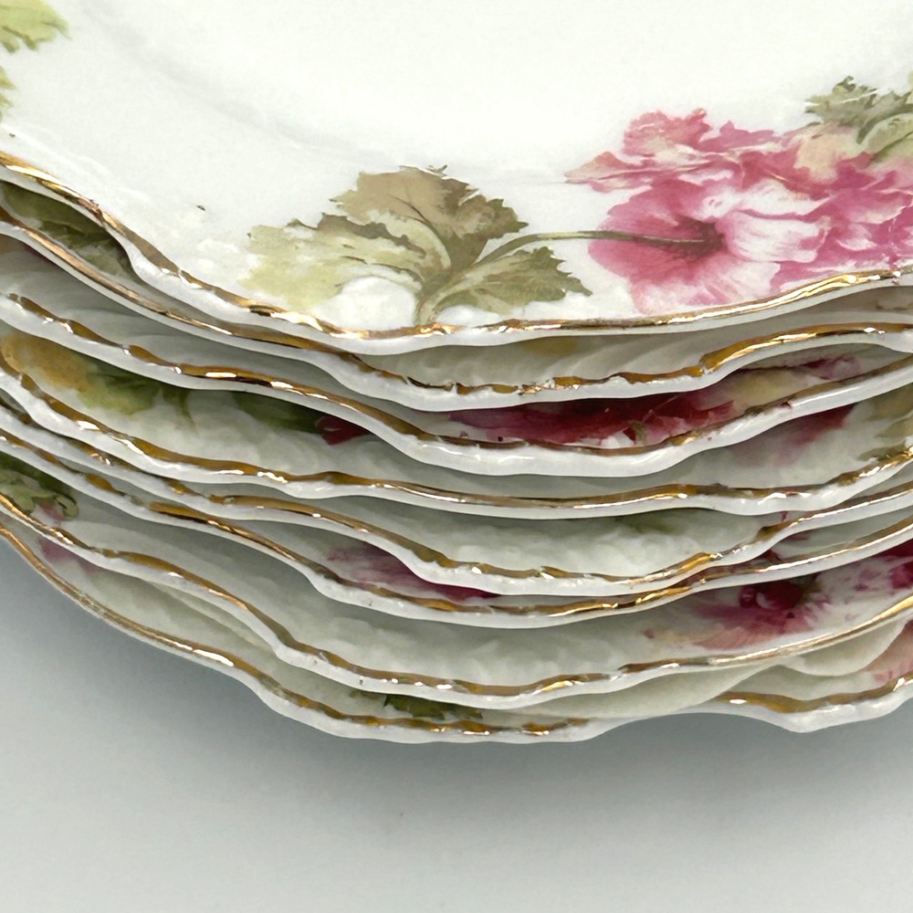 Antique Oscar Schlegelmilch Germany Porcelain Plates Set of 8 Pink Poppy Floral - Picture 4 of 16